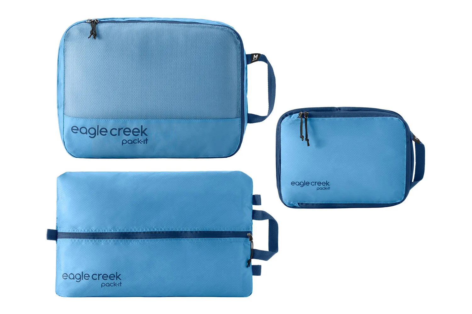 Various sizes of Eagle Creek antimicrobial packing cubes.