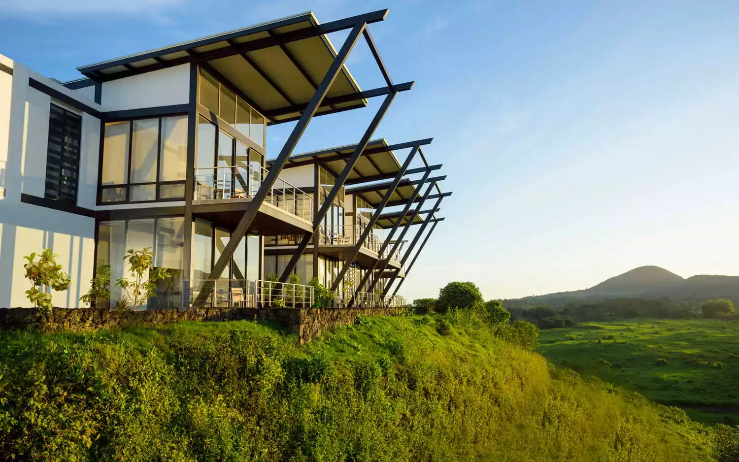 Pikaia Lodge situated on a lush volcanic crater in the Galápagos.