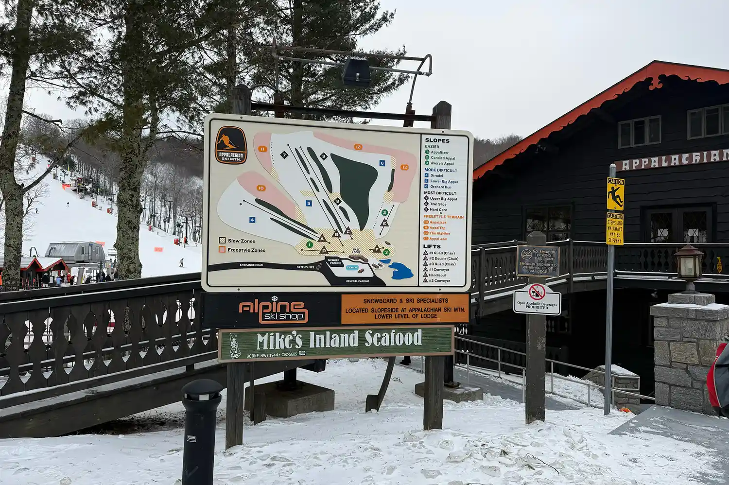 Map display of a ski mountain area near Appalachian Ski Mountain lodge.