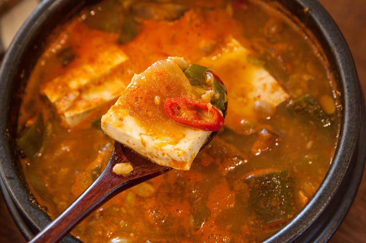 A bubbling pot of handmade soondubu, a specialty of traditional K-Town houses.