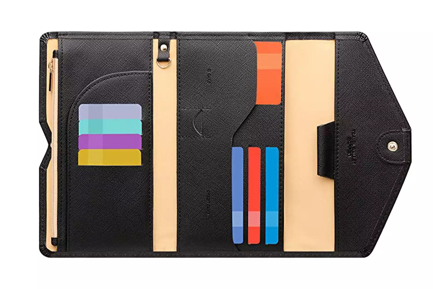 A multi-purpose RFID blocking passport holder travel wallet.