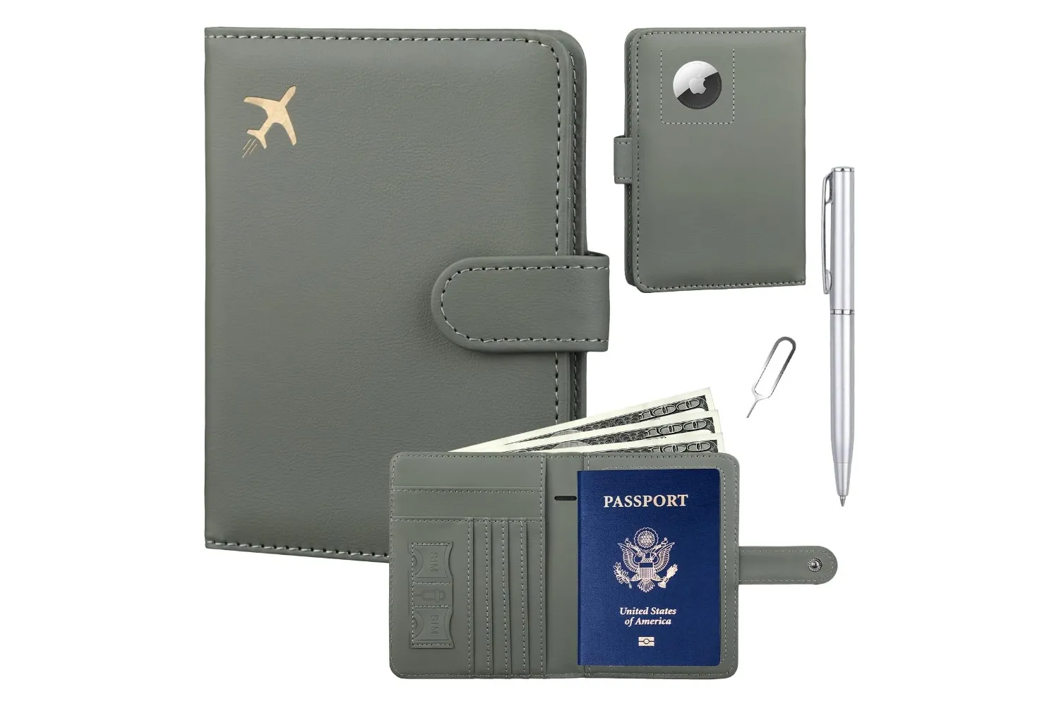 A GOAUS RFID-blocking passport holder with slots for cards and documents.
